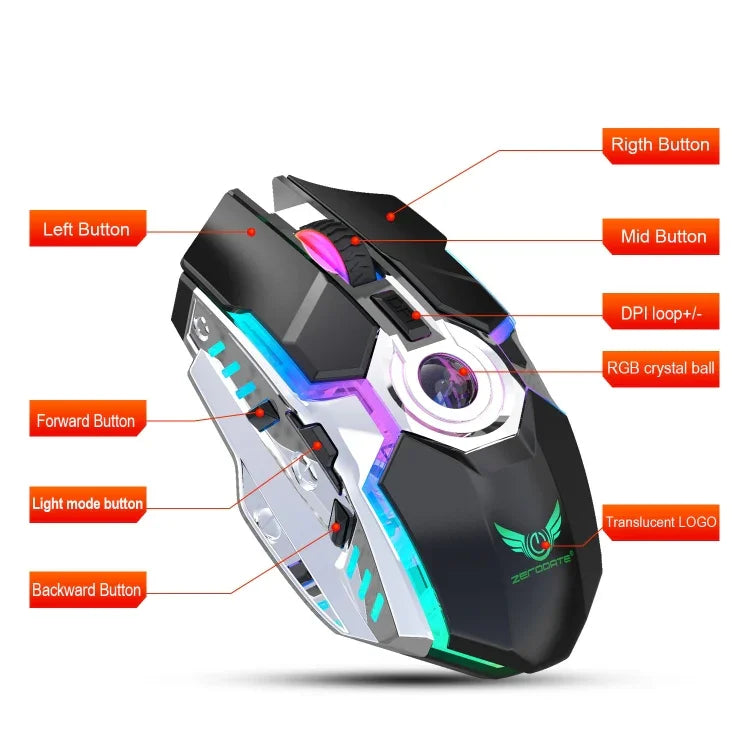 เมาส์ออปติคอลไร้สาย ZERODATE T30 2.4GHz 2400DPI ปรับได้ 3 ระดับ ไฟ RGB สีขาว