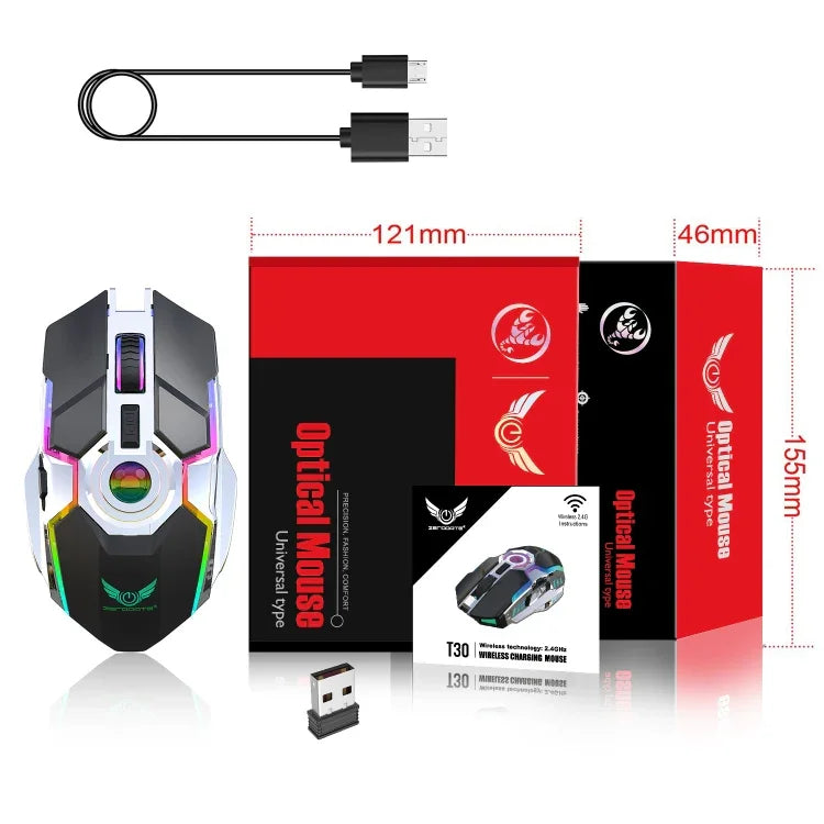 เมาส์ออปติคอลไร้สาย ZERODATE T30 2.4GHz 2400DPI ปรับได้ 3 ระดับ ไฟ RGB สีขาว