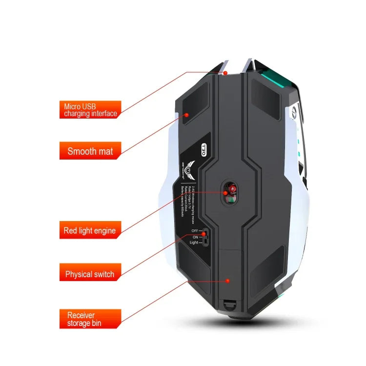 เมาส์ออปติคอลไร้สาย ZERODATE T30 2.4GHz 2400DPI ปรับได้ 3 ระดับ ไฟ RGB สีขาว