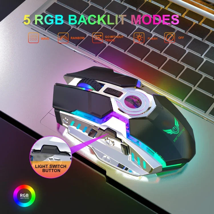 เมาส์ออปติคอลไร้สาย ZERODATE T30 2.4GHz 2400DPI ปรับได้ 3 ระดับ ไฟ RGB สีขาว