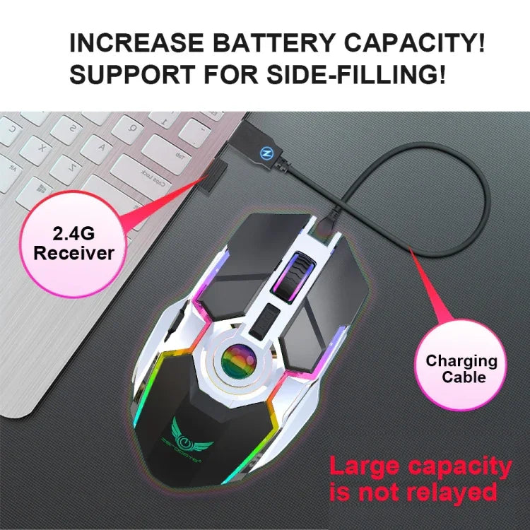 เมาส์ออปติคอลไร้สาย ZERODATE T30 2.4GHz 2400DPI ปรับได้ 3 ระดับ ไฟ RGB สีขาว