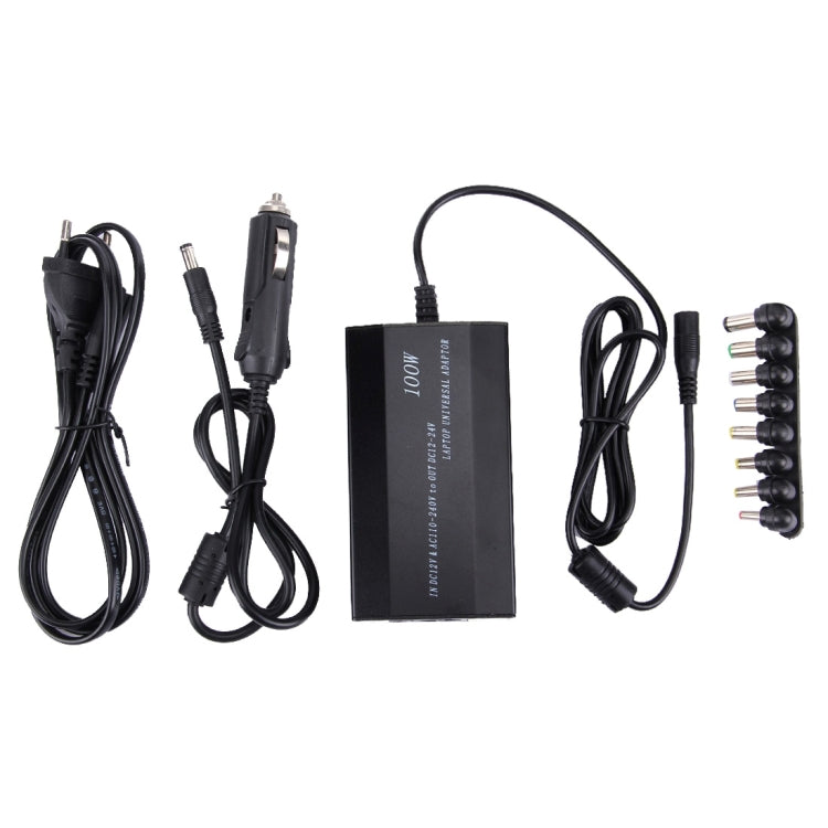 ที่ชาร์จโน้ตบุ๊ก 100W แบบสากล พร้อมที่ชาร์จในรถยนต์ อะแดปเตอร์ไฟ AC และอะแดปเตอร์ไฟ 8 ตัว พร้อมพอร์ต USB 1 ช่อง สำหรับ Samsung, Sony, Asus, Acer, IBM, HP, DELL, ปลั๊ก US