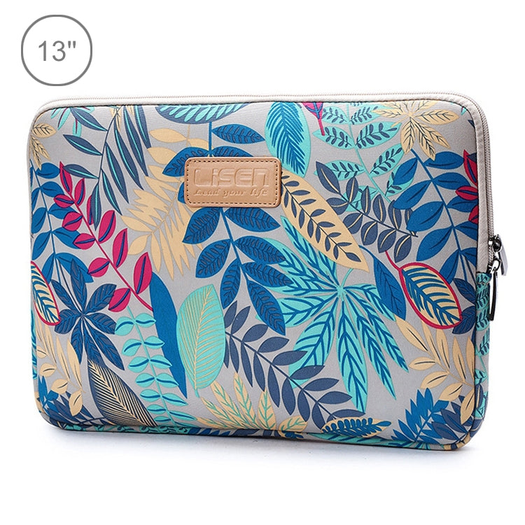 กระเป๋าซอง Lisen ขนาด 13 นิ้ว ลายใบไม้สีสันสดใส มีซิป กระเป๋าถือสำหรับ Macbook, Samsung, Lenovo, Sony, DELL Alienware, CHUWI, ASUS, HP โน้ตบุ๊ก ขนาด 13 นิ้วและต่ำกว่า, 13 นิ้ว