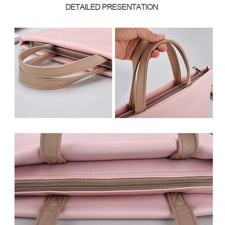 กระเป๋าถือโน้ตบุ๊กกันน้ำ PU แบบสะพายข้างสำหรับโน้ตบุ๊กขนาด 13.3 นิ้ว, 13.3 นิ้ว (สีชมพู), 13.3 นิ้ว (สีขาว)