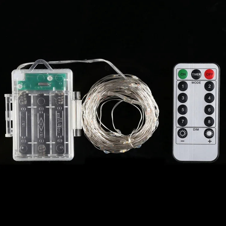 ไฟสายไฟนางฟ้า 50 ดวง LED ใช้ถ่าน AA 3 ก้อน พร้อมรีโมทคอนโทรล, DC 5V, สีสันสดใส/รีโมทคอนโทรล, สีขาว/รีโมทคอนโทรล, สีขาวอุ่น/รีโมทคอนโทรล