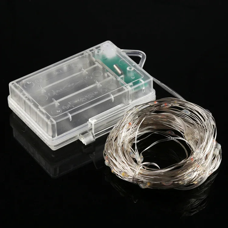ไฟสายไฟนางฟ้า 50 ดวง LED ใช้ถ่าน AA 3 ก้อน พร้อมรีโมทคอนโทรล, DC 5V, สีสันสดใส/รีโมทคอนโทรล, สีขาว/รีโมทคอนโทรล, สีขาวอุ่น/รีโมทคอนโทรล