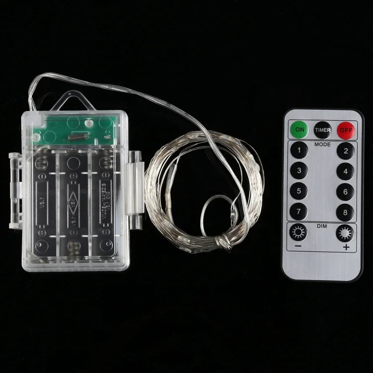 ไฟสายไฟนางฟ้า 50 ดวง LED ใช้ถ่าน AA 3 ก้อน พร้อมรีโมทคอนโทรล, DC 5V, สีสันสดใส/รีโมทคอนโทรล, สีขาว/รีโมทคอนโทรล, สีขาวอุ่น/รีโมทคอนโทรล