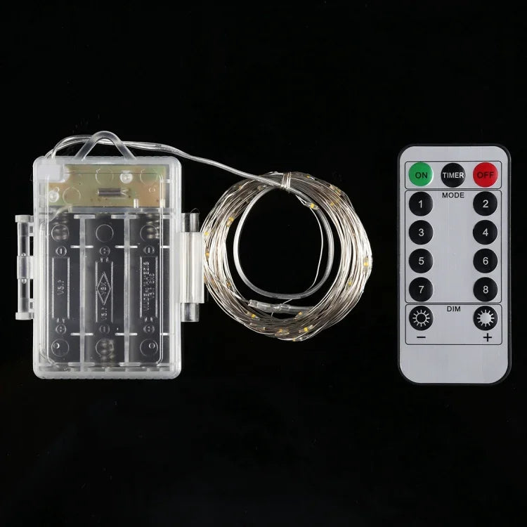 ไฟสายไฟนางฟ้า 50 ดวง LED ใช้ถ่าน AA 3 ก้อน พร้อมรีโมทคอนโทรล, DC 5V, สีสันสดใส/รีโมทคอนโทรล, สีขาว/รีโมทคอนโทรล, สีขาวอุ่น/รีโมทคอนโทรล
