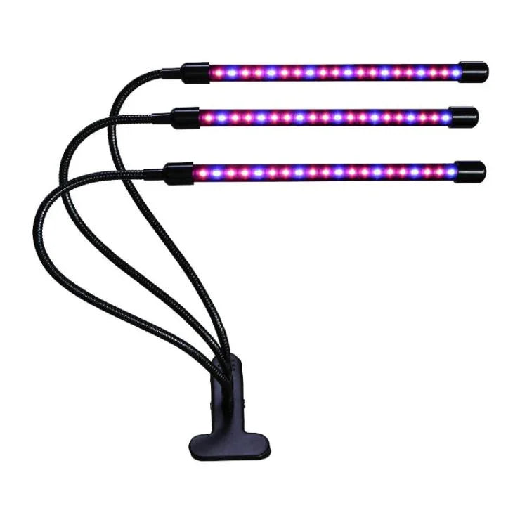 โคมไฟ LED ปรับสเปกตรัม 3 หัว 30W ตั้งเวลาสำหรับการเจริญเติบโตของพืช ใช้ปลั๊ก USB DC 5V, 30W