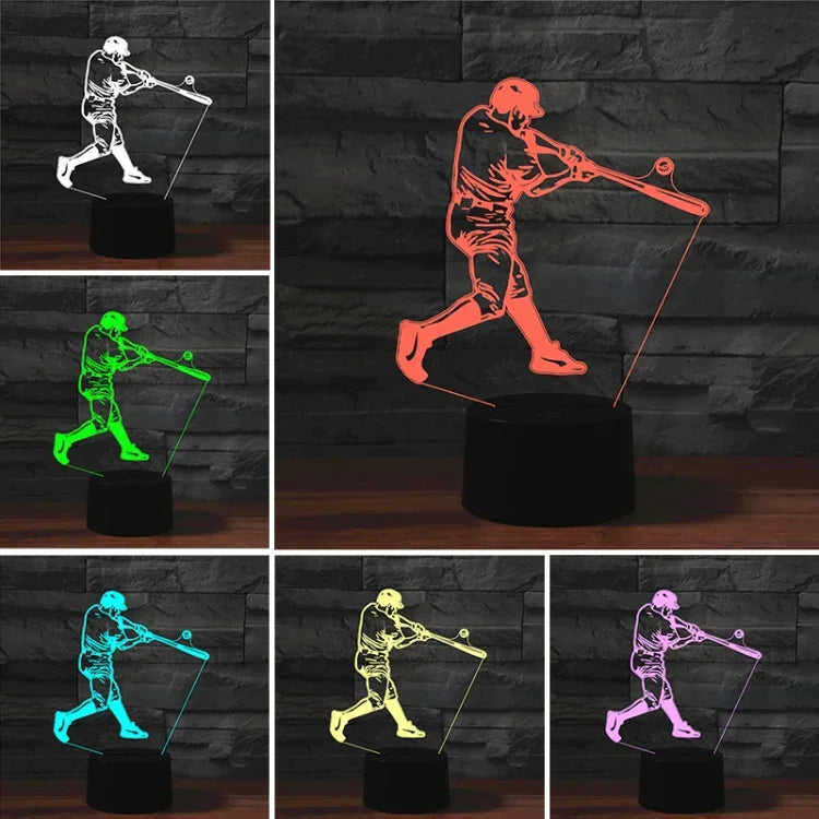 โคมไฟตั้งโต๊ะ LED วิชั่น 3D รูปเล่นเบสบอล สีสันสดใส รุ่นสัมผัส USB