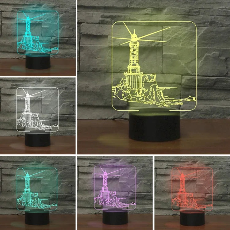 โคมไฟตั้งโต๊ะ LED วิชั่น 3D รูปประภาคาร สีสันสดใส รุ่นรีโมทคอนโทรล 16 สี