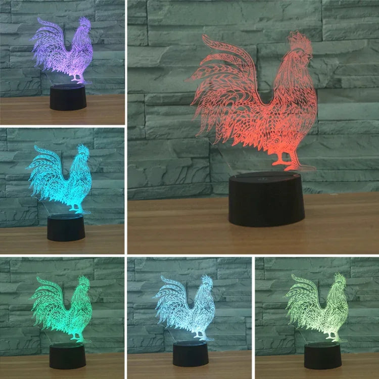 โคมไฟตั้งโต๊ะ LED วิชั่น 3D รูปไก่ สีสันสดใส รุ่นรีโมทคอนโทรล 16 สี