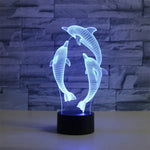 โคมไฟตั้งโต๊ะ LED วิชั่น 3D รูปโลมาสามตัว สีสันสดใส รุ่นสัมผัส USB