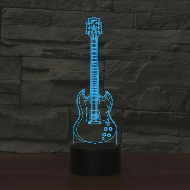 Five-string Guitar Shape 3D Colorful LED Vision Light Table Lamp, Charging Touch Version, Charging Touch Version