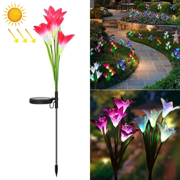 โคมไฟสนามจำลองดอกลิลลี่ 4 หัว พลังงานแสงอาทิตย์ LED กันน้ำ IP55 สีขาว