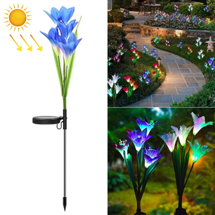 โคมไฟสนามจำลองดอกลิลลี่ 4 หัว พลังงานแสงอาทิตย์ LED กันน้ำ IP55 สีขาว