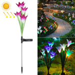 โคมไฟสนามจำลองดอกลิลลี่ 4 หัว พลังงานแสงอาทิตย์ LED กันน้ำ IP55 สีขาว