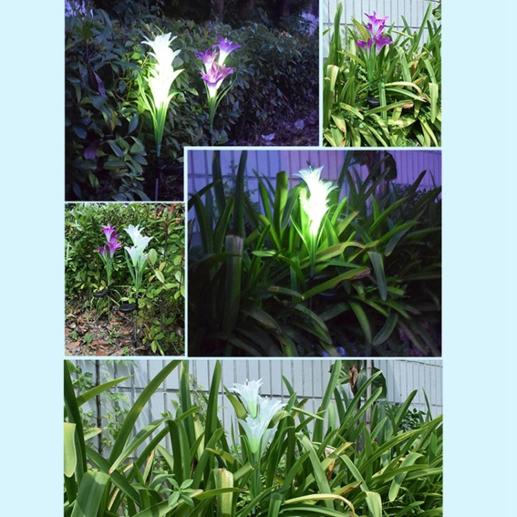 โคมไฟสนามจำลองดอกลิลลี่ 4 หัว พลังงานแสงอาทิตย์ LED กันน้ำ IP55 สีขาว