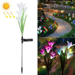 โคมไฟสนามจำลองดอกลิลลี่ 4 หัว พลังงานแสงอาทิตย์ LED กันน้ำ IP55 สีขาว