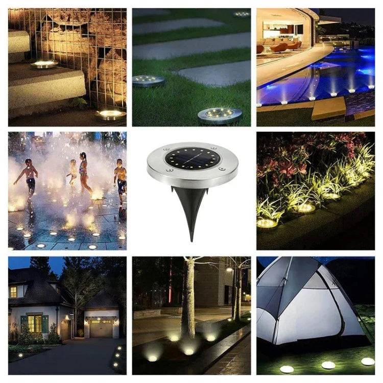 ไฟฝังดินพลังงานแสงอาทิตย์ 2 ชิ้น 16 ดวง LED กันน้ำ IP65 สำหรับสวนและถนนกลางแจ้ง, 16 ดวง LED