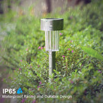 โคมไฟสนามกลางแจ้งพลังงานแสงอาทิตย์ 10 ชิ้น สแตนเลส กันน้ำ IP65 ไฟตกแต่งสวน LED
