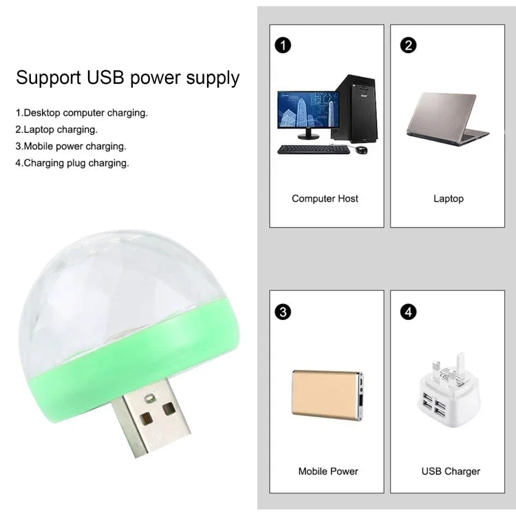ไฟเวทีคริสตัลบอล LED RGB 4W USB พร้อมอะแดปเตอร์ Micro USB, พร้อมอะแดปเตอร์ Micro USB