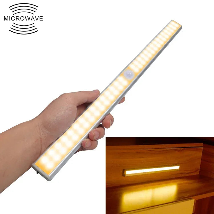 ไฟเซนเซอร์ตรวจจับร่างกายมนุษย์อัจฉริยะหน้าจอกว้าง 2.8W 60 ดวงไฟ LED สีขาวอุ่น ไฟทางเดินและตู้ LED รุ่นชาร์จ USB 2.8W 60 ดวงไฟ LED สีขาวอุ่น