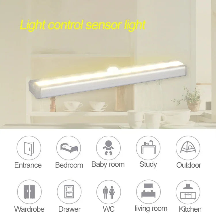0.8W 10 LEDs Warm White Light Narrow Screen Intelligent Human Body Sensor Light LED Corridor Cabinet Light, USB Charging Version, 0.8W 10 LEDs Warm White