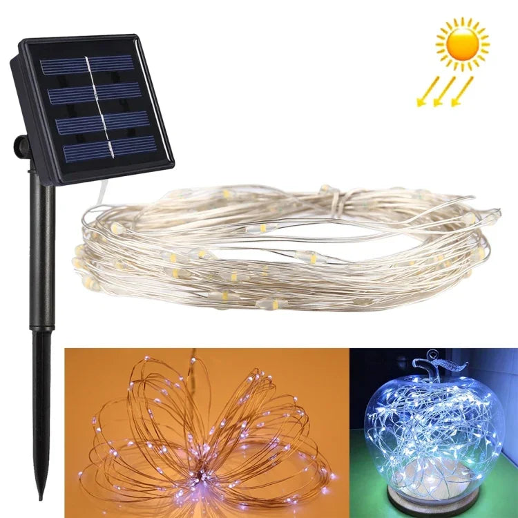 ไฟสายไฟสีเงินโซลาร์เซลล์ 20 เมตร 200 ดวง LED SMD 0603, DC 5V, 20 เมตร 200 ดวง LED สีสันสดใส, 20 เมตร 200 ดวง LED สีขาว