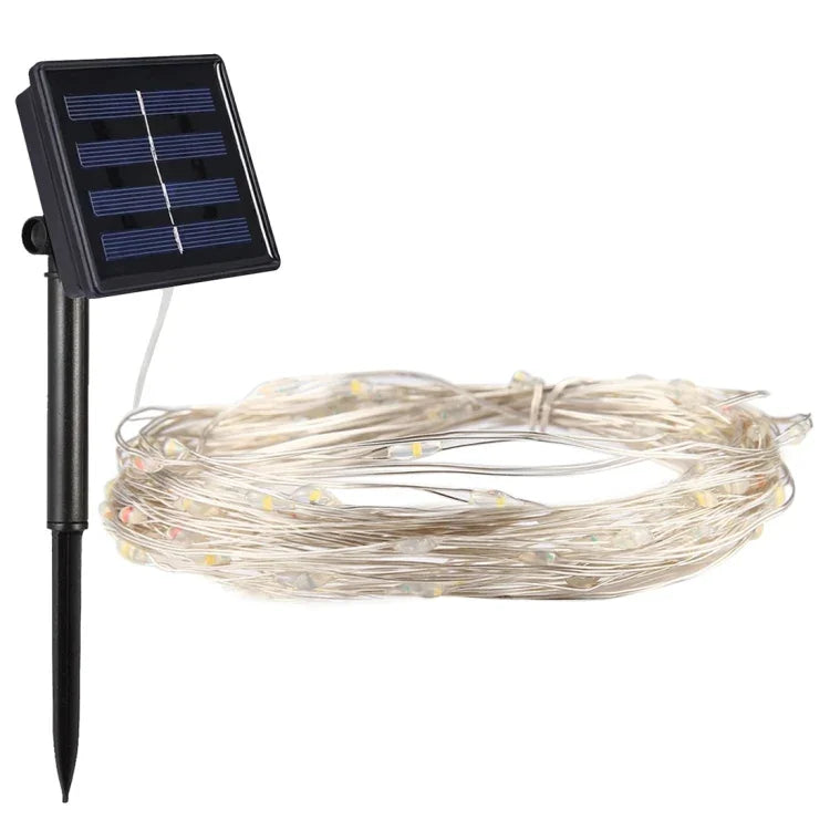 ไฟสายไฟสีเงินโซลาร์เซลล์ 20 เมตร 200 ดวง LED SMD 0603, DC 5V, 20 เมตร 200 ดวง LED สีสันสดใส, 20 เมตร 200 ดวง LED สีขาว