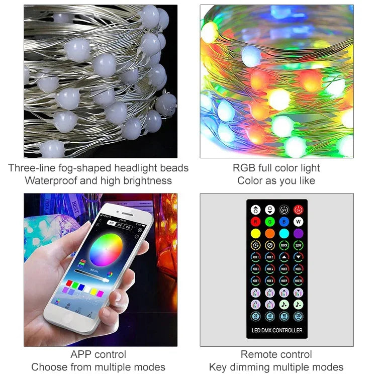Christmas Decoration USB Copper Wire String Light Remote Controller & Bluetooth Mobile APP Control, Length: 20m 200 LEDs, Remote Controller & APP Control, Length: 20m 200 LEDs
