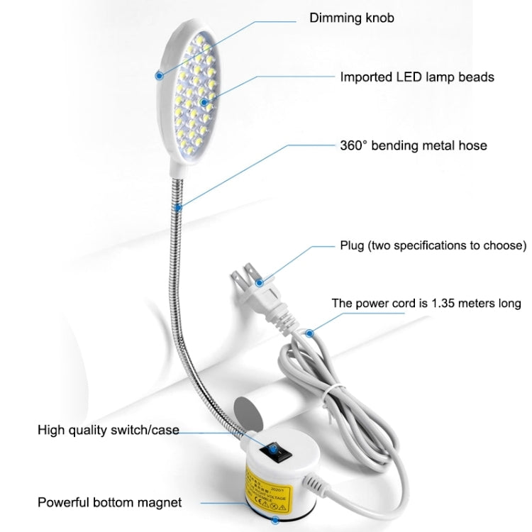 โคมไฟจักรเย็บผ้า LED ปรับความสว่างได้ แม่เหล็กทำงาน โคมไฟประหยัดพลังงาน 30 หลอดไฟ