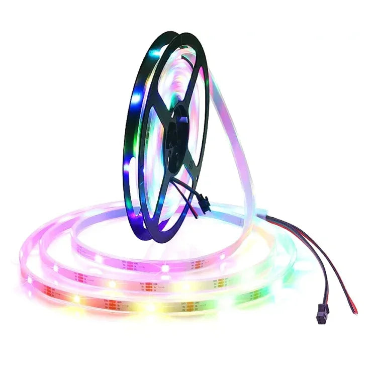 ไฟสายเชือกกันน้ำ WS2812B RGB 5050 SMD LED, 30 ดวง LED ต่อเมตร, DC 12V, ความยาว 5 เมตร