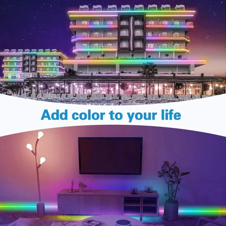 ไฟสายเชือกกันน้ำ WS2812B RGB 5050 SMD LED, 30 ดวง LED ต่อเมตร, DC 12V, ความยาว 5 เมตร