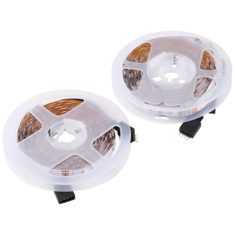 ไฟเชือก LED RGB 5050 SMD แบบบอร์ดเปล่า 2 ชิ้น, 30 LED/เมตร, ความยาว: 5 เมตร, 12V 2A 100-240V, พร้อมรีโมทคอนโทรล 24 ปุ่ม, 5050 SMD RGB LED, 5 เมตร x 2