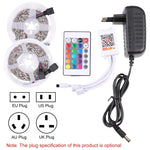 ไฟเชือก LED RGB 5050 SMD แบบบอร์ดเปล่า 2 ชิ้น, 30 LED/เมตร, ความยาว: 5 เมตร, 12V 2A 100-240V, พร้อมรีโมทคอนโทรล 24 ปุ่ม, 5050 SMD RGB LED, 5 เมตร x 2
