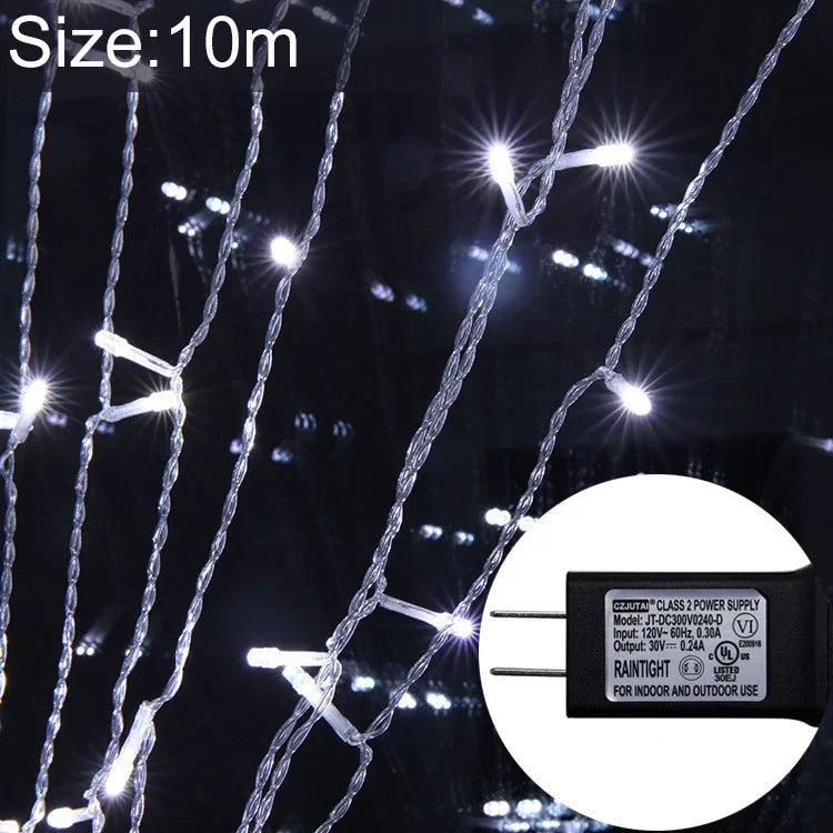 ไฟสายเทพนิยาย LED 100 ดวง พร้อมข้อต่อปลายและ 8 ฟังก์ชัน, ปลั๊ก US, 10m แสงสีขาว
