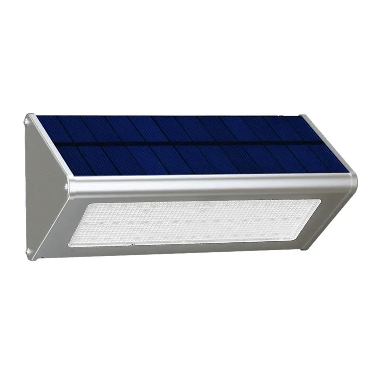 ไฟผนังสามเหลี่ยมประหยัดพลังงาน 800 LM 48 ดวง LED SMD 2835 พร้อมเซนเซอร์ แผงโซลาร์เซลล์ และสวิตช์ซ่อนสำหรับสวน/ลานบ้าน/แคมป์ปิ้ง (สีเงิน)