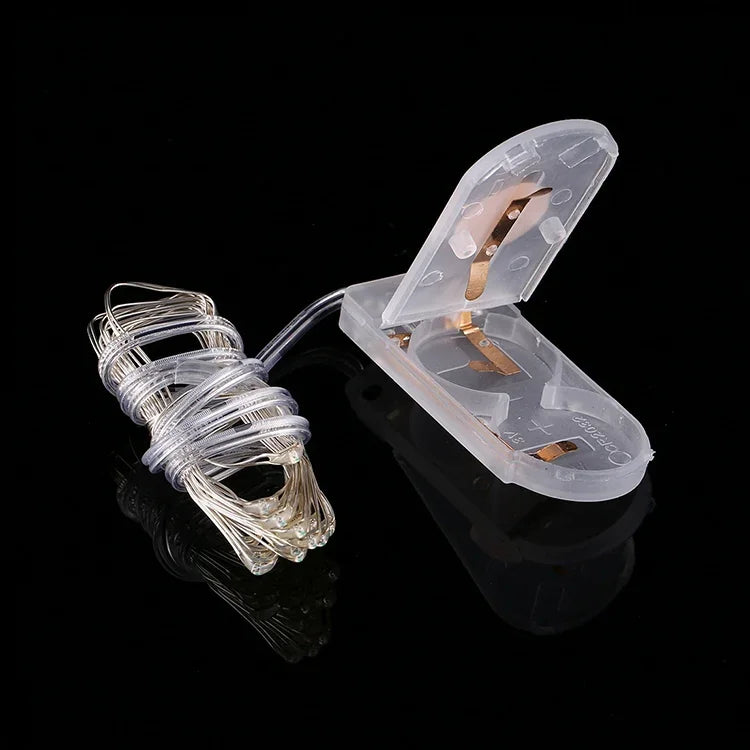 ไฟ LED 20 ดวง SMD 0603 กันน้ำ IP65 ใช้ถ่านกระดุม CR2032, ไฟสีน้ำเงิน 2 เมตร, ไฟสีเขียว 2 เมตร, ไฟสีแดง 2 เมตร