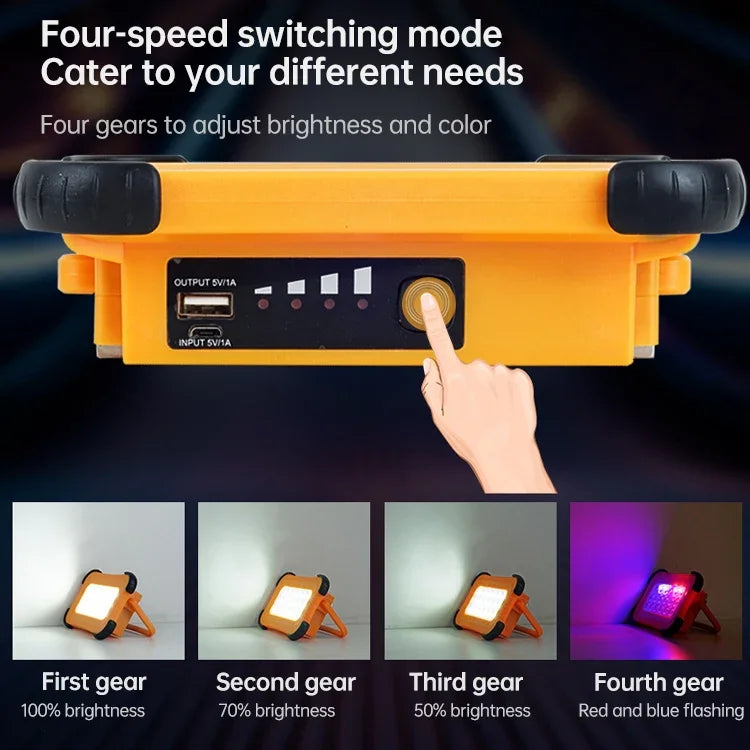 ไฟตั้งแคมป์พกพาพลังงานแสงอาทิตย์ 50W 32 ดวง LED ไฟแม่เหล็กฉุกเฉิน พร้อมระดับความสว่าง 4 ระดับ แบตสำรอง และตัวบอกสถานะแบตเตอรี่