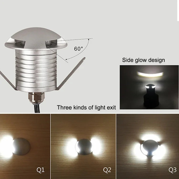 โคมไฟฝัง LED 3W แบบโพลาไรซ์ กันน้ำ IP67 โคมเปลือกเต่า สำหรับสวนและสนามหญ้าภายนอก แสงอบอุ่น 3000K Q3 แสงสามทาง แสงอบอุ่น 3000K Q3