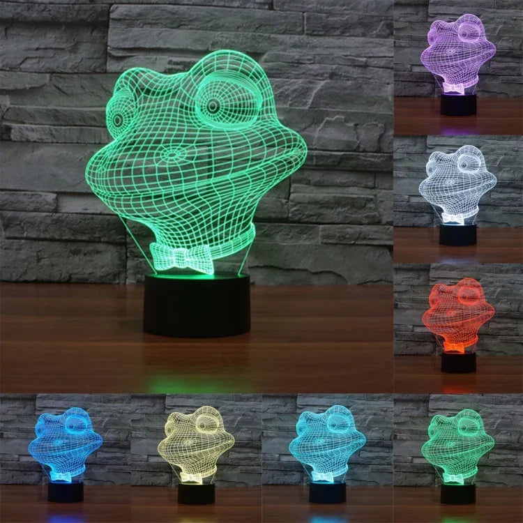 โคมไฟตั้งโต๊ะสเตอริโอวิชวลสร้างสรรค์เปลี่ยนสีได้ 7 สี ไฟตั้งโต๊ะ ไฟกลางคืน สไตล์กบ