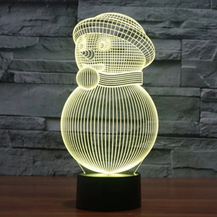 โคมไฟตั้งโต๊ะแสงสามมิติสร้างสรรค์เปลี่ยนสีได้ 7 สี ไฟกลางคืน สไตล์มนุษย์หิมะ