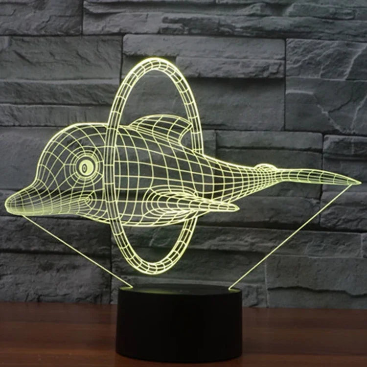โคมไฟตั้งโต๊ะสเตอริโอภาพสามมิติสร้างสรรค์เปลี่ยนสีได้ 7 สี ไฟกลางคืน สไตล์โลมาน้ำกระโดด