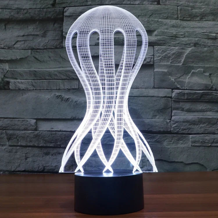 โคมไฟตั้งโต๊ะสเตอริโอวิชวลสร้างสรรค์เปลี่ยนสีได้ 7 สี สไตล์แมงกะพรุน