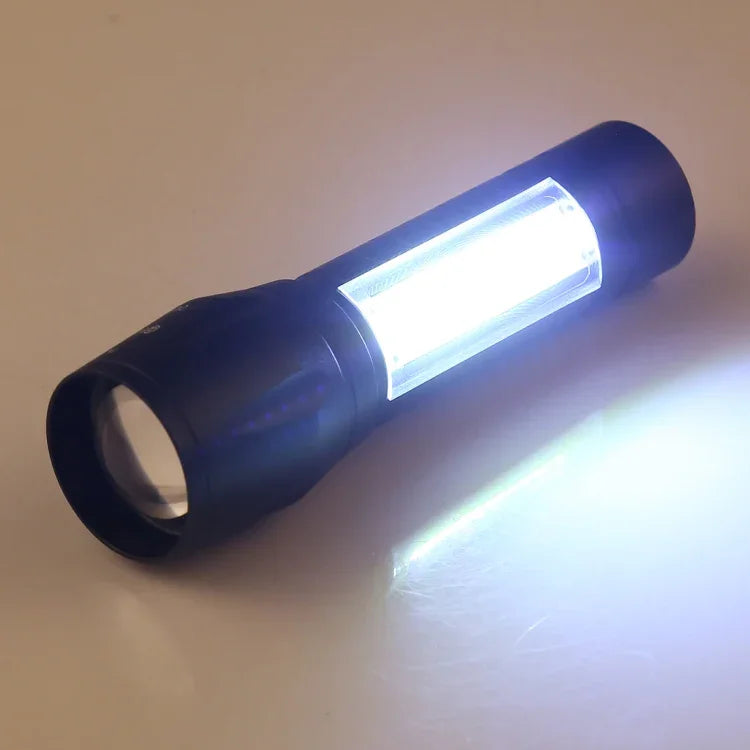 A2 USB Charging Waterproof Zoomable XPE + COB Flashlight with 3-Modes & Storage Box, A2
