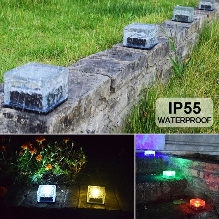 โคมไฟฝังดินพลังงานแสงอาทิตย์กระจกนิรภัยสี่เหลี่ยมสำหรับกลางแจ้ง LED สำหรับตกแต่งสวน กันน้ำ IP55 ขนาด 7 x 7 x 5 ซม.