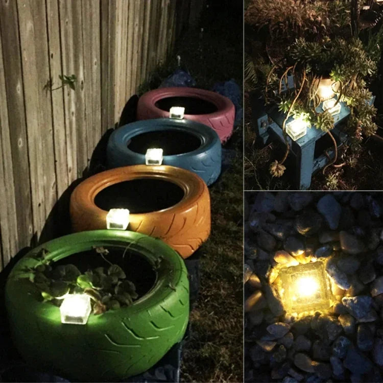 โคมไฟฝังดินพลังงานแสงอาทิตย์กระจกนิรภัยสี่เหลี่ยมสำหรับกลางแจ้ง LED สำหรับตกแต่งสวน กันน้ำ IP55 ขนาด 7 x 7 x 5 ซม.