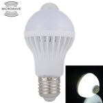 หลอดไฟ LED E27 5W 12 ดวง SMD 5730 300LM พร้อมเซนเซอร์ตรวจจับความเคลื่อนไหวอินฟราเรด ระยะเซนเซอร์: 4-6 เมตร, AC 220V, E27 5W แสงขาว, E27 5W แสงวอร์มไวท์