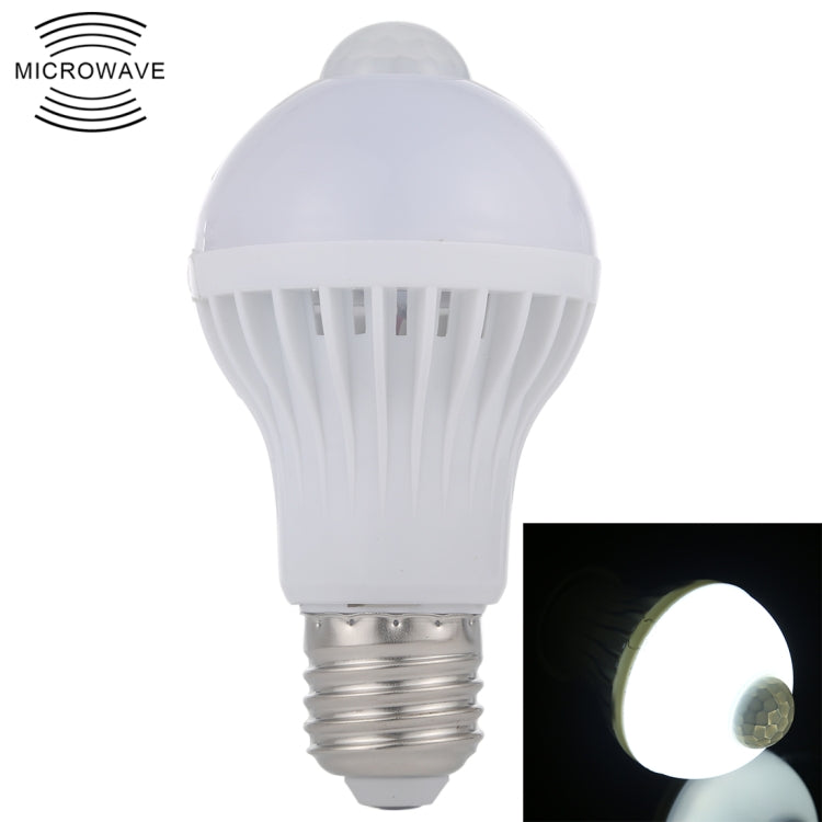 หลอดไฟ LED E27 5W 12 ดวง SMD 5730 300LM พร้อมเซนเซอร์ตรวจจับความเคลื่อนไหวอินฟราเรด ระยะเซนเซอร์: 4-6 เมตร, AC 220V, E27 5W แสงขาว, E27 5W แสงวอร์มไวท์